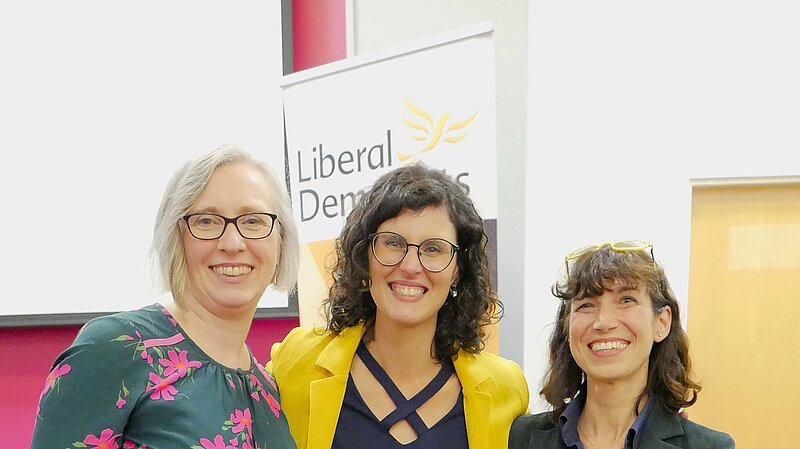 Photo of Layla Moran MP with Jenny WIlkinson for Kenilworth & Southam and Manuela Perteghella for Stratford on Avon